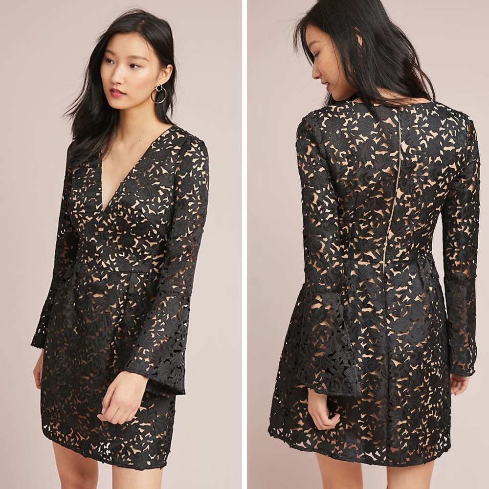 Monique Lhuillier Aurora Lace Dress from Anthropologie Size 6 Black and Nude